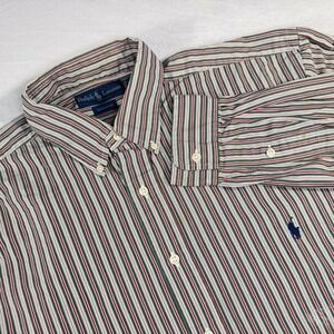 RALPH LAUREN Men's LT 100% Cotton Red Green White Stripe Button Down Dress Shirt